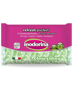 Inodorina: Džepne vlažne maramice za ljubimce Refresh Chlorhexidine, 15 kom