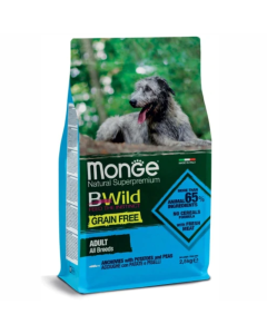 Monge Bwild: Hrana za odrasle pse Adult Grain Free, Inćuni, 2.5 kg