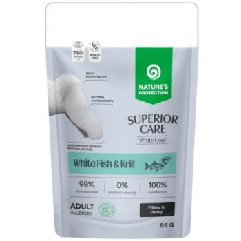 Nature’s Protection: Preliv za bele pse bez žitarica Adult White Coat, 85 gr