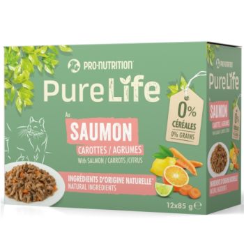 Pro Nutrition Pure Life: Kompletna hrana za mačke Salmon Multipac, Losos 12x85 gr